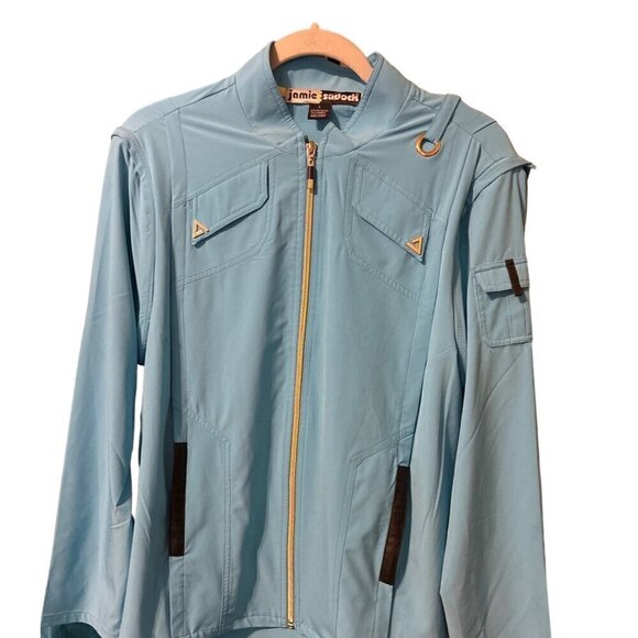 Womens Jamie Sadock Zipper Jacket Vest Zip Off Sleeves LRG Blue Turquoise Pkts - Picture 1 of 13